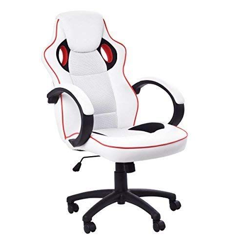  Casart Gaming Chair Swivel High Back Sport PU Leather Racing Style Office Chair Computer Ergonomic Adjustable Height and Angle Executive Chair White