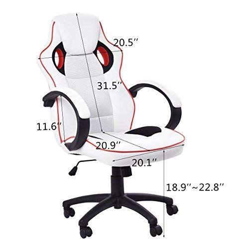  Casart Gaming Chair Swivel High Back Sport PU Leather Racing Style Office Chair Computer Ergonomic Adjustable Height and Angle Executive Chair White