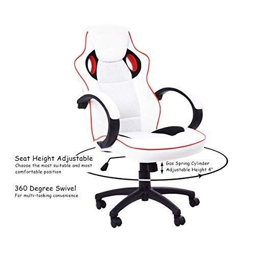  Casart Gaming Chair Swivel High Back Sport PU Leather Racing Style Office Chair Computer Ergonomic Adjustable Height and Angle Executive Chair White