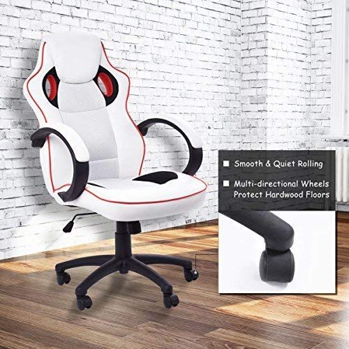  Casart Gaming Chair Swivel High Back Sport PU Leather Racing Style Office Chair Computer Ergonomic Adjustable Height and Angle Executive Chair White
