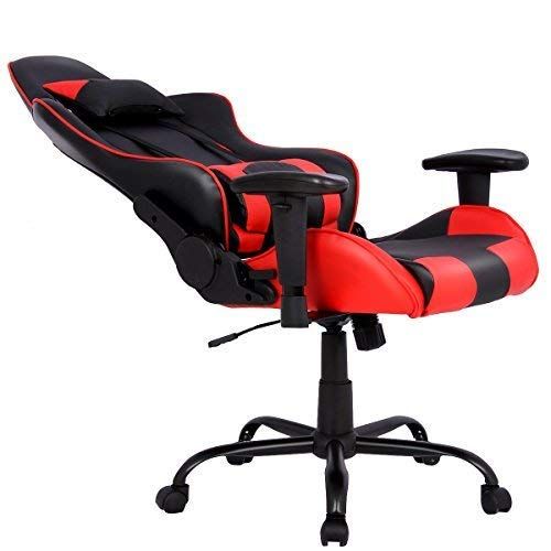  Casart Gaming Chair Racing PU Leather High Back Office Executive Chair wLumbar Support and Headrest 360 Degree Swiveling Wheels Fully Reclining Backrest Adjustable Height (Red)