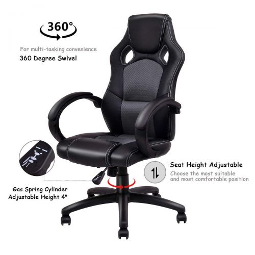  Casart Gaming Chair Racing Chair High Back Bucket Seat Swivel Executive Office Computer Task Desk Gaming Chair (Gray)