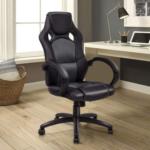  Casart Gaming Chair Racing Chair High Back Bucket Seat Swivel Executive Office Computer Task Desk Gaming Chair (Gray)