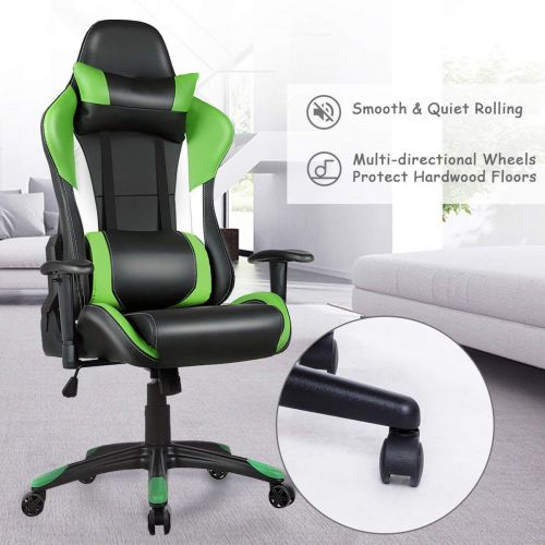  Casart Gaming Chair Racing Chair Ergonomic Office Chair wHigh Back Lumbar Support and Pillow Executive Computer Task Desk Gaming Chair (Green)