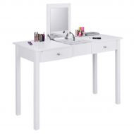 Casart Vanity Dressing Table with Flip Makeup Mirror, Simple Style Multifunctional as Writing Desk with 9 Removable Divider Organizers for Storage, Vanity Tables Organizer w/ 2 Dra