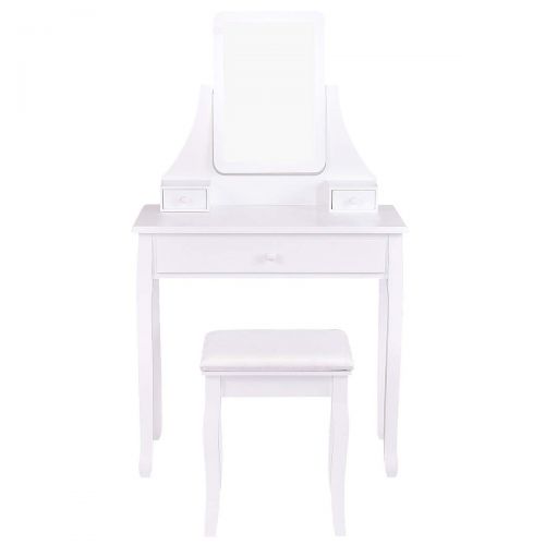  Casart Vanity Dressing Table Set Home Bedroom Bathroom 360 Rotate Mirror Pine Wood Legs Padded Stool Dressing Table Girls Make Up Vanity Set w/Stool (White)