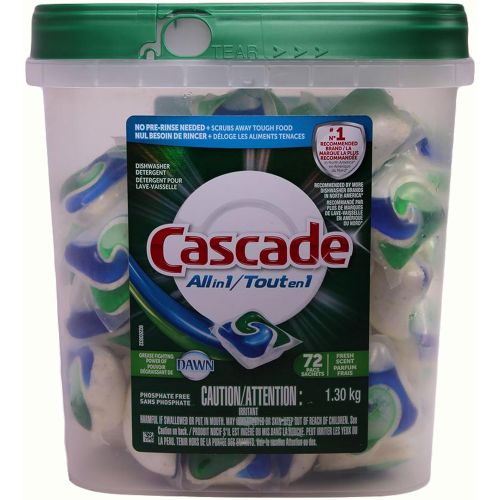  Cascade Actionpacs All in 1 Dishwasher Detergent with Dawn, Fresh Scent, 72 Pacs