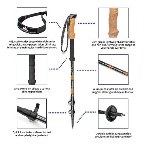  Cascade Mountain Tech Aluminum Adjustable Trekking Poles 2 Pack - Lightweight Quick Lock Walking or Hiking Stick - 1 Pair