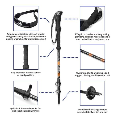  Cascade Mountain Tech Aluminum Adjustable Trekking Poles 2 Pack - Lightweight Quick Lock Walking or Hiking Stick - 1 Pair