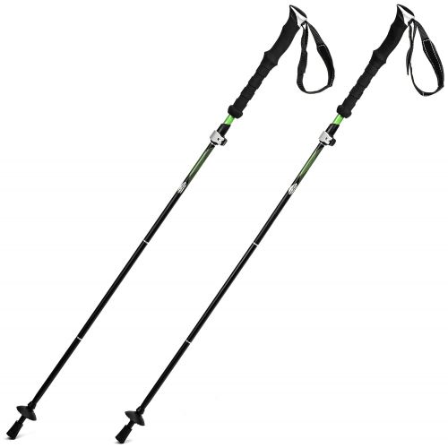  Cascade Mountain Tech Durable Aluminum Compact Folding Collapsible Trekking Hiking Pole with Ergonomic EVA grip including Removable Tip Options, Green