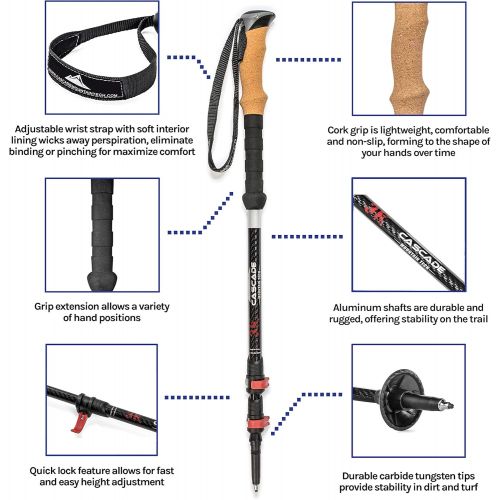 [아마존베스트]Cascade Mountain Tech 3K Carbon Fiber Trekking Poles Ultralight with Cork Grip and Quick Lock for Hiking and Walking