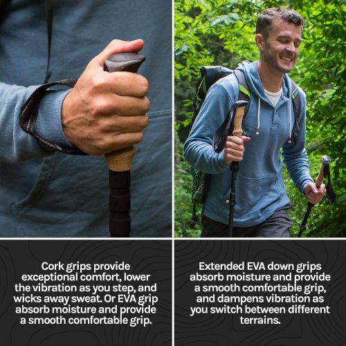  [아마존베스트]Cascade Mountain Tech 3K Carbon Fiber Trekking Poles Ultralight with Cork Grip and Quick Lock for Hiking and Walking