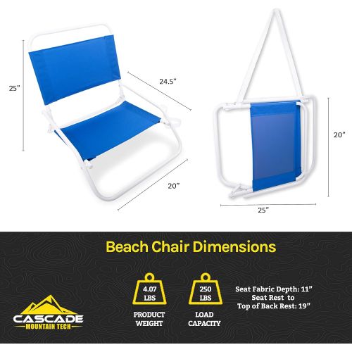  Cascade Mountain Tech Low Profile Beach Chair, One Size, Blue