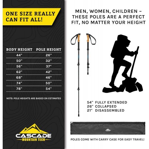  Cascade Mountain Tech Trekking Poles - Carbon Fiber Strong Adjustable Hiking or Walking Sticks - Lightweight Quick Adjust Locks