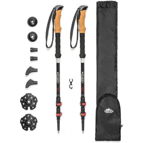  Cascade Mountain Tech 3K Carbon Fiber Adjustable Trekking Poles - Ultralight Lightweight Quick Lock Walking or Hiking Stick - 1 Set (2 Poles)