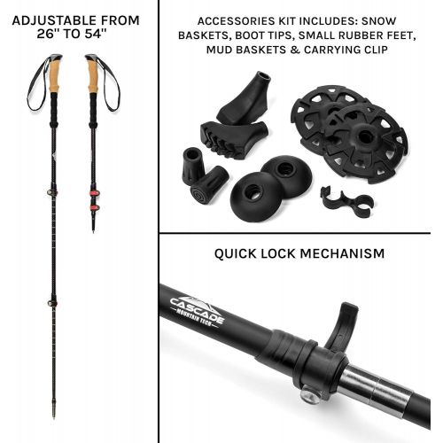  Cascade Mountain Tech Aluminum Adjustable Trekking Poles - Lightweight Quick Lock Walking Or Hiking Stick - 1 Set (2 Poles)