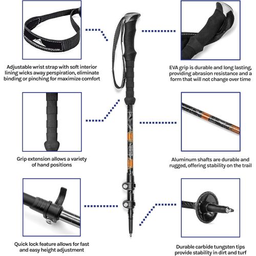  Cascade Mountain Tech Aluminum Adjustable Trekking Poles - Lightweight Quick Lock Walking Or Hiking Stick - 1 Set (2 Poles)