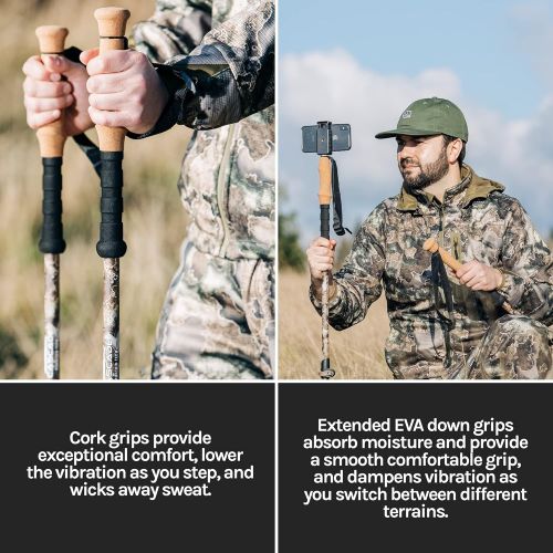  Cascade Mountain Tech Trekking Poles - Carbon Fiber Monopod Walking or Hiking Sticks with with Accessories Mount and Adjustable Quick Locks