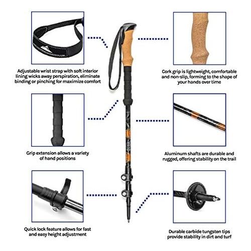  [무료배송]Cascade Mountain Tech Trekking Poles - Aluminum Hiking Walking Sticks with Adjustable Locks Expandable to 54 (Set of 2)