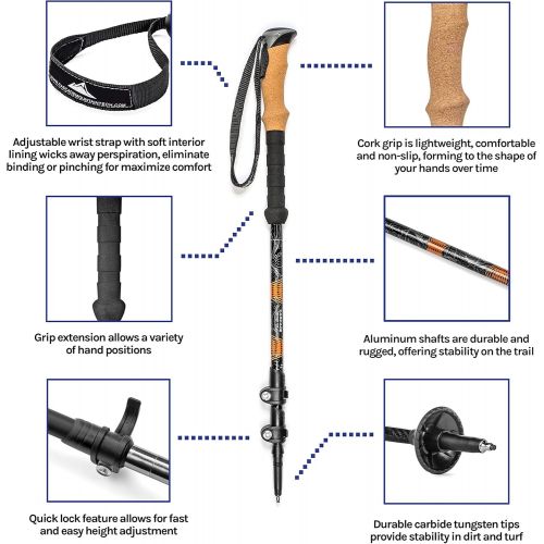  [무료배송]Cascade Mountain Tech Trekking Poles - Aluminum Hiking Walking Sticks with Adjustable Locks Expandable to 54 (Set of 2)