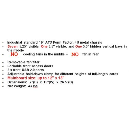  Casetronic Eagle-4261 4U, 9 Bays, NO Fans, case only, Good for 12x 13 MB(Like D-400L-7), with 28 Rails Included