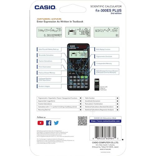 카시오 Casio fx-300ESPLUS2 2nd Edition, Standard Scientific Calculator, Black