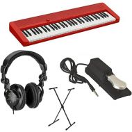 Casio Casiotone CT-S1 61-Key Piano Style Portable Keyboard, Red Bundle with Bench, Stand, Studio Monitor Headphones, Sustain Pedal