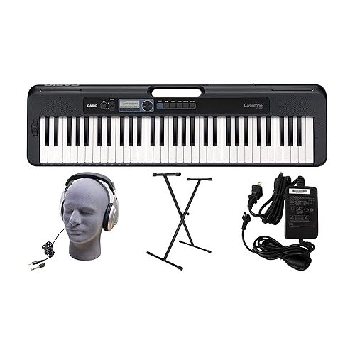 카시오 Casio CT-S300 61-Key Premium Keyboard Pack with Stand, Headphones & Power Supply + Casio ARBENCH X-Style Adjustable Padded Folding Keyboard Bench