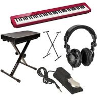 Casio PX-S1100 Privia 88-Key Slim Stage Portable Digital Piano with Bluetooth Adapter, RED Bundle with Studio Headphones, Keyboard Stand, Bench, Sustain Pedal