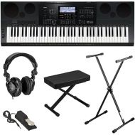 Casio WK-7600 76-Key Workstation Keyboard, 820 Tones, 64 Note Polyphony, Backlit LCD Display Bundle with Stand, Bench, Studio Monitor Headphones, Sustain Pedal