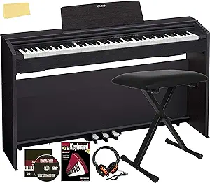 Casio Privia PX-870 Digital Piano - Black Bundle with Adjustable Bench, Headphone, Instructional Book, Online Piano Lessons, Austin Bazaar Instructional DVD, and Polishing Cloth