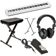 Casio PX-S1100 Privia 88-Key Slim Stage Portable Digital Piano with Bluetooth Adapter, White Bundle with Studio Headphones, Keyboard Stand, Bench, Sustain Pedal