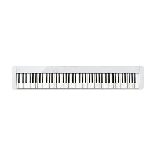 카시오 Casio PX-S1100 Privia 88-Key Slim Stage Portable Digital Piano with Bluetooth Adapter, White Bundle with Studio Headphones, Keyboard Stand, Bench, Sustain Pedal