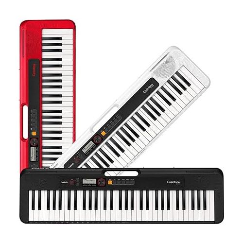 카시오 Casio Casiotone, 61-Key Portable Keyboard with USB, White (CT-S200WE) & Casio ARST Single-X Adjustable Keyboard Stand, Black