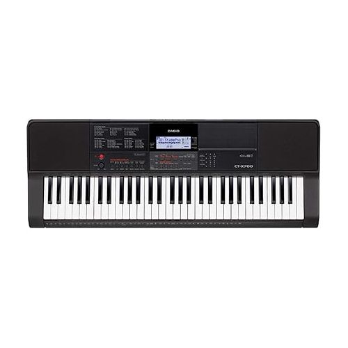 카시오 Casio CT-X700 61-Key Portable Keyboard & RockJam Xfinity Heavy-Duty, Double-X, Pre-Assembled, Infinitely Adjustable Piano Keyboard Stand with Locking Straps