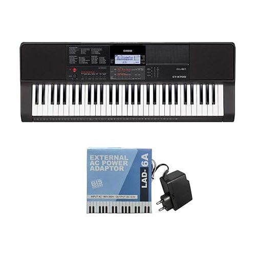 카시오 Casio CT-X700 61-Key Portable Keyboard & RockJam Xfinity Heavy-Duty, Double-X, Pre-Assembled, Infinitely Adjustable Piano Keyboard Stand with Locking Straps