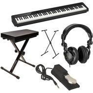 Casio PX-S1100 Privia 88-Key Slim Stage Portable Digital Piano with Bluetooth Adapter, Black Bundle with Studio Headphones, Keyboard Stand, Bench, Sustain Pedal