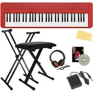 Casio Casiotone CT-S1 61-Key Portable Digital Keyboard - Red Bundle with Adjustable Stand, Bench, Headphone, Sustain Pedal, Instructional Book, Austin Bazaar Instructional DVD, and Polishing Cloth