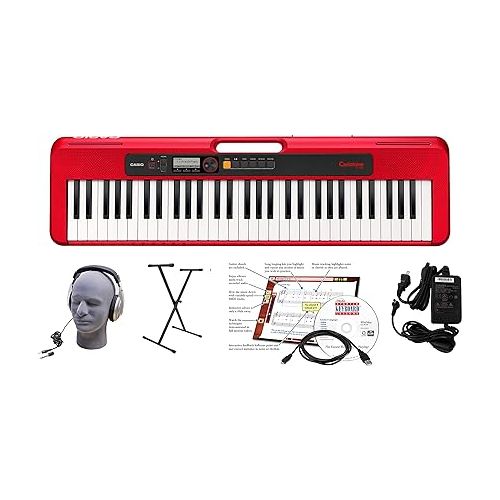 카시오 Casio 61-Key CT-S200RD Premium Keyboard Package with Headphones, Stand and Accessories | Casio ARBENCH X-Style Keyboard Bench