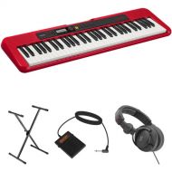 Casio CT-S200 61-Key Portable Keyboard Value Kit with Stand, Pedal, and Headphones (Red)