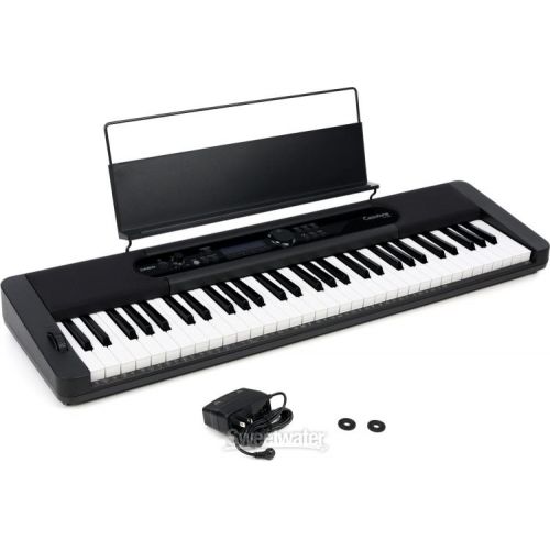 카시오 Casio CT-S400 61-key Ultra-Portable Arranger Keyboard Essentials Bundle - Black