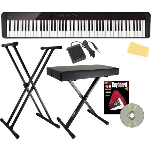 카시오 Casio Privia PX-S1100 Digital Piano Bundle with Adjustable Stand, Bench, Sustain Pedal, Instructional Book, Austin Bazaar Instructional DVD, and Polishing Cloth - Black