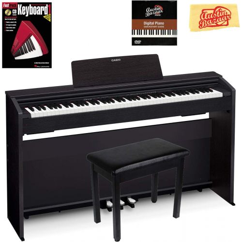 카시오 Casio Privia PX-870 Digital Piano - Black Bundle with Furniture Bench, Instructional Book, Online Lessons, Austin Bazaar Instructional DVD, and Polishing Cloth