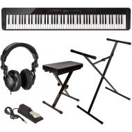 Casio PX-S3000 Privia 88-Key Slim Digital Console Piano with 700 Tones & 200 Rhythms, Black - Bundle With On-Stage KPK6520 Keyboard Stand/Bench Pack, Behringer HPS3000 HP Studio He