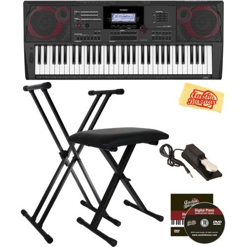 카시오 Casio CT-X5000 Keyboard Bundle with Adjustable Stand, Bench, Sustain Pedal, Austin Bazaar Instructional DVD, and Polishing Cloth