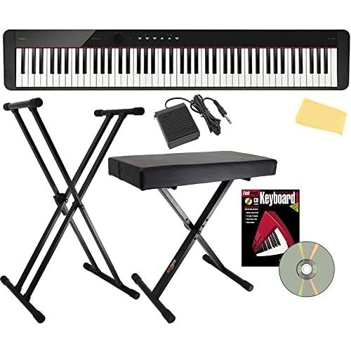 카시오 Casio Privia PX-S1000 Digital Piano - Black Bundle with Adjustable Stand, Bench, Sustain Pedal, Instructional Book, Online Lessons, Austin Bazaar Instructional DVD, and Polishing C