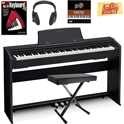 카시오 [아마존베스트]Casio Privia PX-770 Digital Piano - Black Bundle with Adjustable Bench, Instructional Book, Austin Bazaar Instructional DVD, and Polishing Cloth