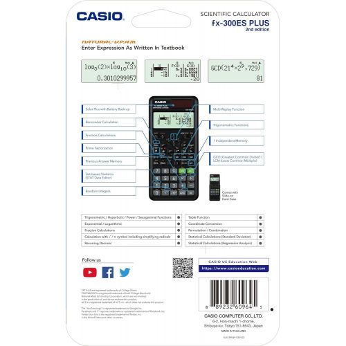 카시오 Casio fx 300ESPLUS2 2nd Edition, Standard Scientific Calculator, Black