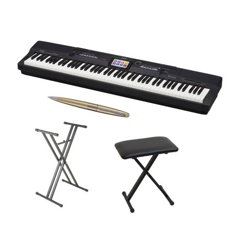 카시오 Casio Privia PX-360BK 88 Key Tri-Sensor Scaled Hammer Action II Digital Portable Piano Keyboard in Black with Casio Piano Bench,Stand, Gold Pen