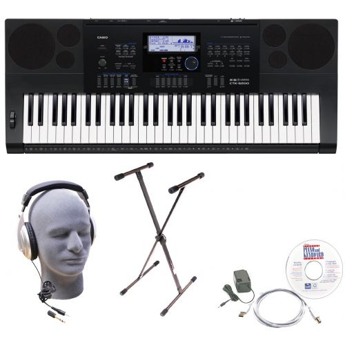 카시오 Casio CTK-6200 Educational Pack 61-Key Premium Keyboard Package with Headphones, Stand, Power Supply, 6-Foot USB Cable and eMedia Instructional Software